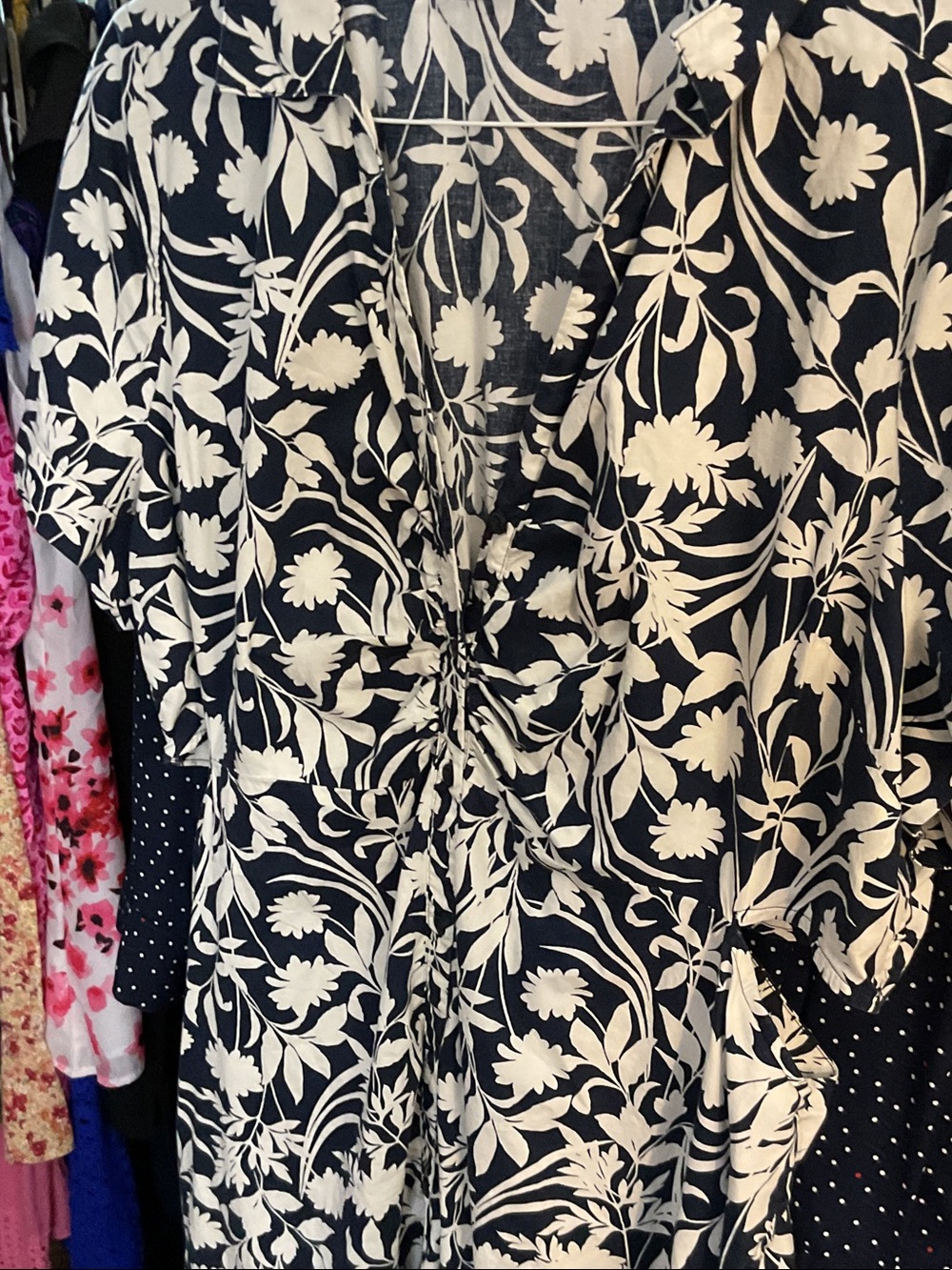 Black and Cream Floral Wrap Dress